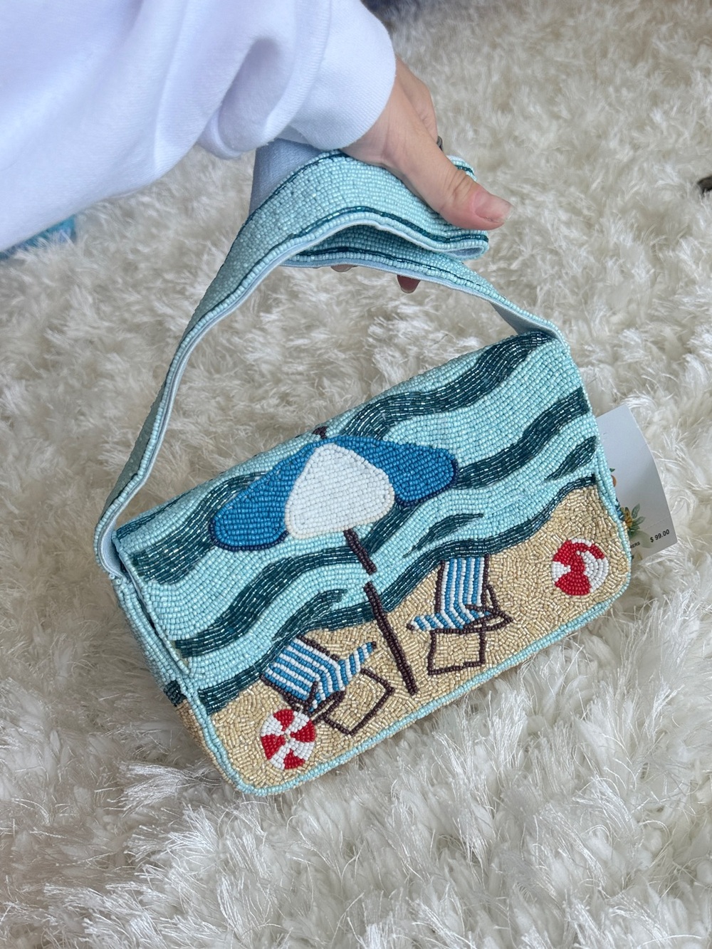 NEW STAUD SOL MER AMERICA BEYOND BEADED Beach UMBRELLA Embroidered Shoulder Bag - Picture 7 of 7